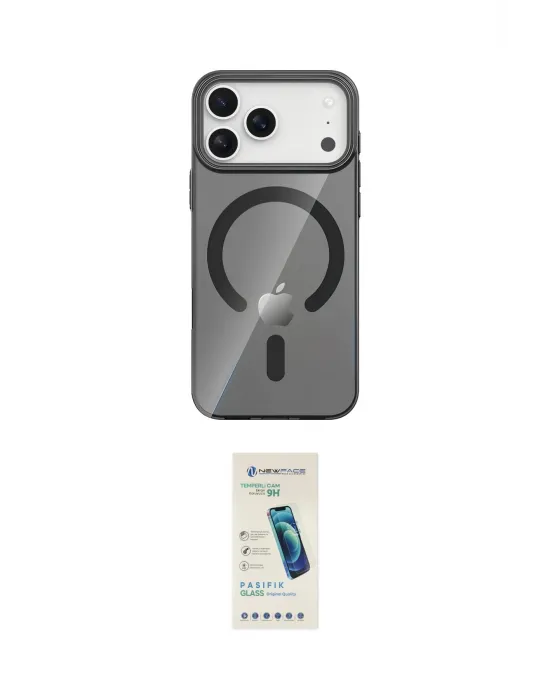 ieg™ iPhone 17 Pro Kılıf Pusula Form Özel Seri - Şeffaf Pasifik Cam Ekran Koruyucu