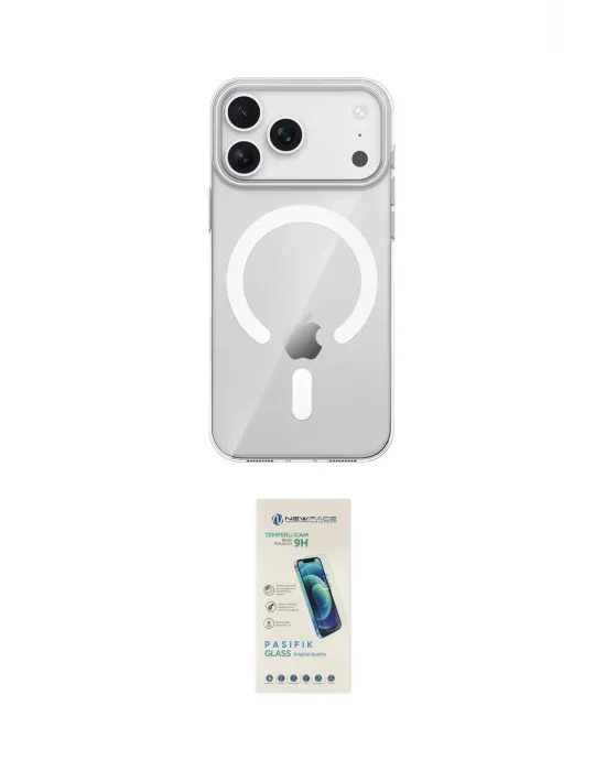 ieg™ iPhone 17 Pro Kılıf Pusula Form Özel Seri - Şeffaf Pasifik Cam Ekran Koruyucu