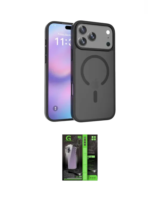 ieg™ iPhone 17 Pro Kılıf Siluet Minimal Prime - Siyah 360 Mat Full Body Arka Koruyucu