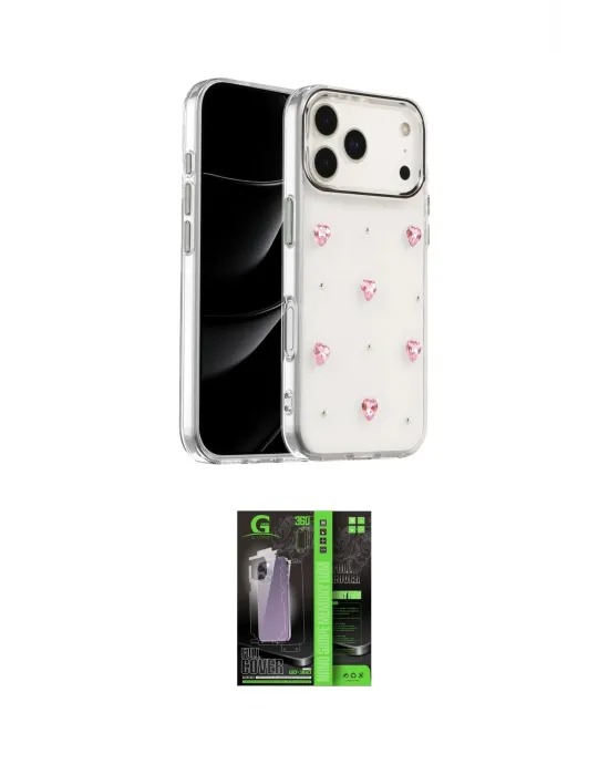 ieg™ iPhone 17 Pro Kılıf Yörünge Form - Şeffaf 360 Full Body Arka Koruyucu