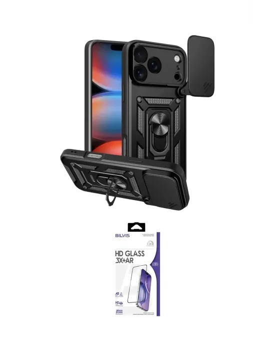 ieg™ iPhone 17 Pro Max Kılıf Ahenk Klasik - Siyah Bilvis 3X AR HD Cam Ekran Koruyucu
