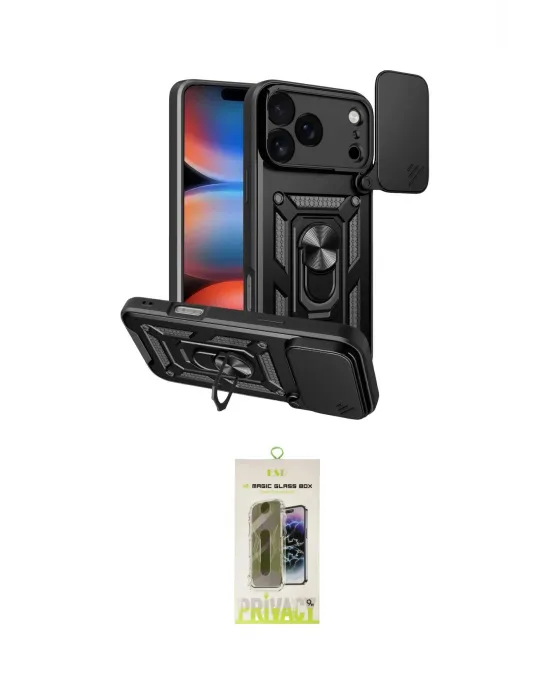 ieg™ iPhone 17 Pro Max Kılıf Ahenk Klasik - Siyah Joko Magic 5D Hayalet Cam