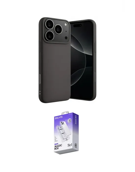 ieg™ iPhone 17 Pro Max Kılıf Ahenk Serisi - Siyah Bilvis 5in1 3D Magic Cam Ekran Koruyucu