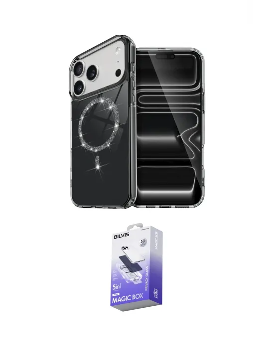 ieg™ iPhone 17 Pro Max Kılıf Kıvılcım Form Prime - Siyah Bilvis 5in1 5D Magic Hayalet Cam Ekran Koruyucu