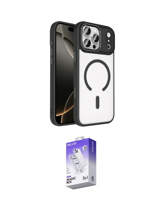 ieg™ iPhone 17 Pro Max Kılıf Kıvılcım Prime - Siyah Bilvis 5in1 3D Magic Cam Ekran Koruyucu