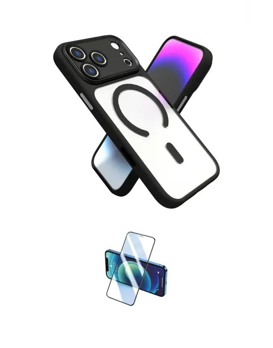 ieg™ iPhone 17 Pro Max Kılıf Nova Yansıma Serisi - Siyah 3D Antistatik Cam Ekran Koruyucu