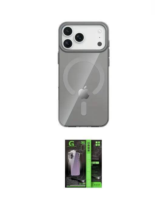ieg™ iPhone 17 Pro Max Kılıf Pusula Form Özel Seri - Şeffaf 360 Full Body Arka Koruyucu