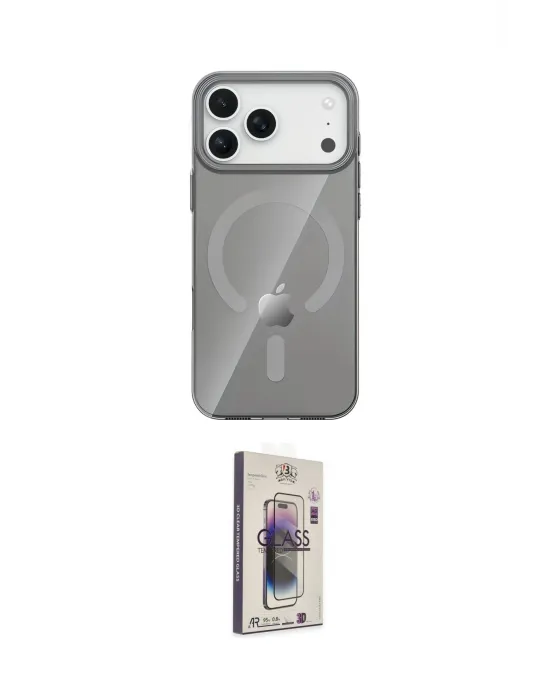 ieg™ iPhone 17 Pro Max Kılıf Pusula Form Özel Seri - Siyah Bilvis 3D Cam Ekran Koruyucu