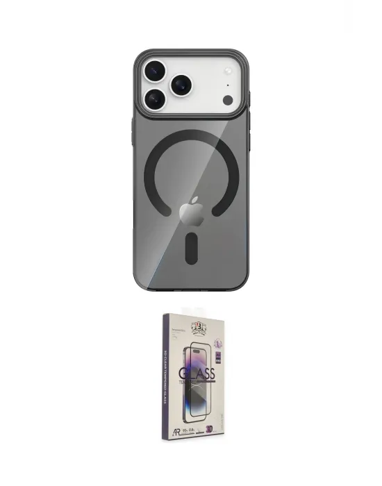 ieg™ iPhone 17 Pro Max Kılıf Pusula Form Özel Seri - Siyah Bilvis 3D Cam Ekran Koruyucu