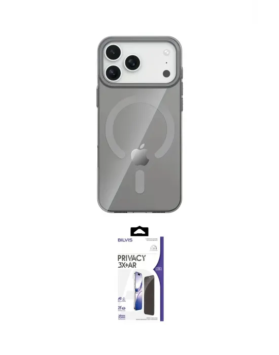 ieg™ iPhone 17 Pro Max Kılıf Pusula Form Özel Seri - Siyah Bilvis 3X AR Hayalet Cam Ekran Koruyucu