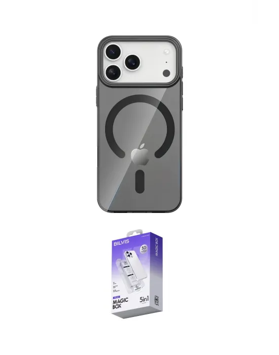 ieg™ iPhone 17 Pro Max Kılıf Pusula Form Özel Seri - Siyah Bilvis 5in1 3D Magic Cam Ekran Koruyucu