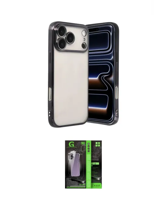 ieg™ iPhone 17 Pro Max Kılıf Vadi Minimal - Siyah 360 Mat Full Body Arka Koruyucu