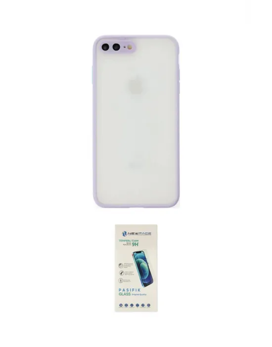 ieg™ iPhone 7 Plus Kılıf Ahenk Çizgi Serisi - Şeffaf Pasifik Cam Ekran Koruyucu