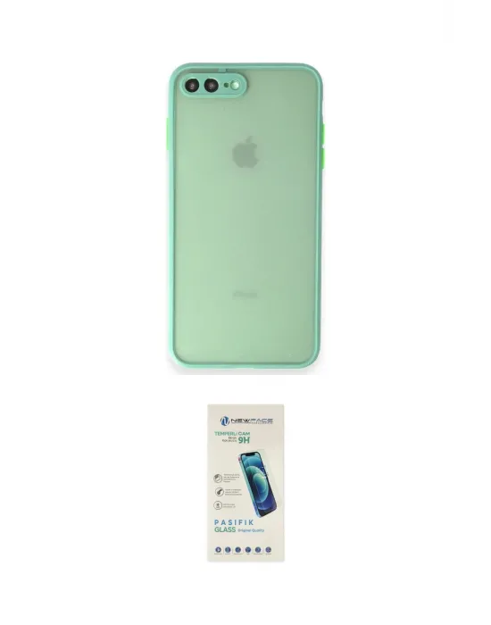 ieg™ iPhone 7 Plus Kılıf Ahenk Çizgi Serisi - Şeffaf Pasifik Cam Ekran Koruyucu