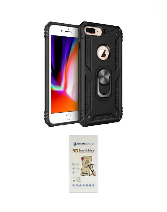 ieg™ iPhone 7 Plus Kılıf Ahenk Klasik Koleksiyonu - Siyah Mat Seramik Nano Ekran Koruyucu