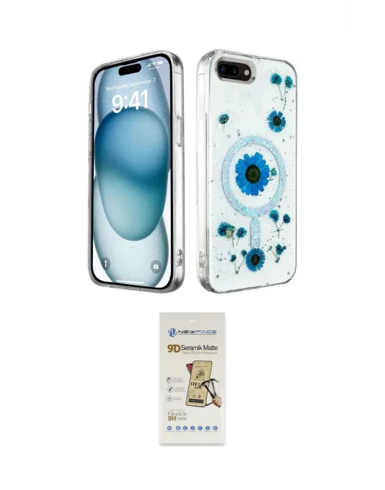 ieg™ iPhone 7 Plus Kılıf Kozmos Doku - Beyaz Mat Seramik Nano Ekran Koruyucu