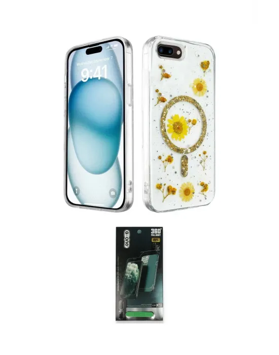 ieg™ iPhone 7 Plus Kılıf Kozmos Doku - Şeffaf 360 Full Body Arka Koruyucu