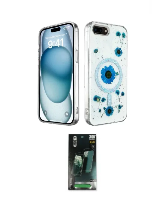 ieg™ iPhone 7 Plus Kılıf Kozmos Doku - Şeffaf 360 Full Body Arka Koruyucu