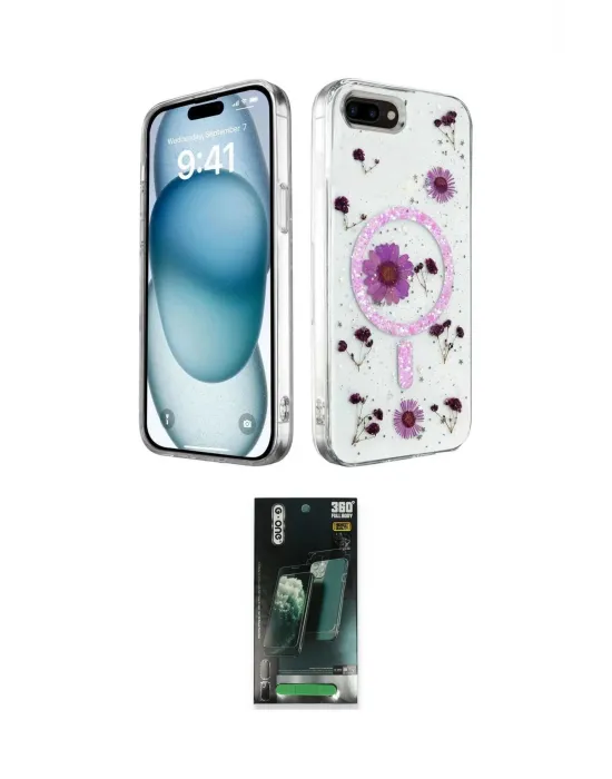 ieg™ iPhone 7 Plus Kılıf Kozmos Doku - Şeffaf 360 Full Body Arka Koruyucu
