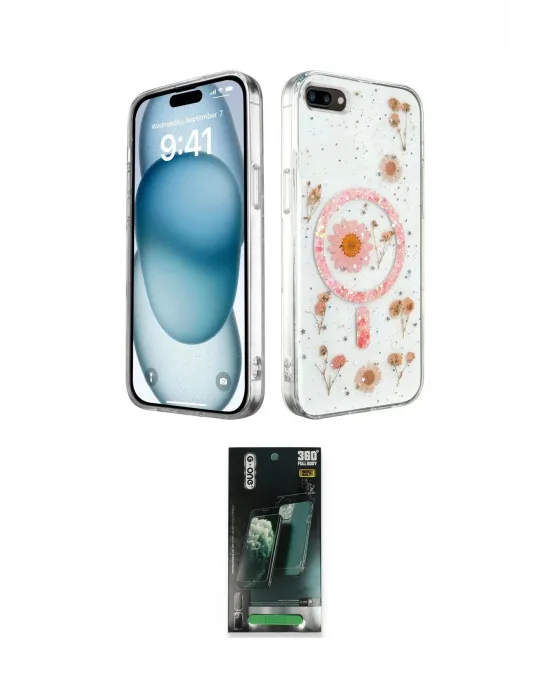 ieg™ iPhone 7 Plus Kılıf Kozmos Doku - Şeffaf 360 Full Body Arka Koruyucu