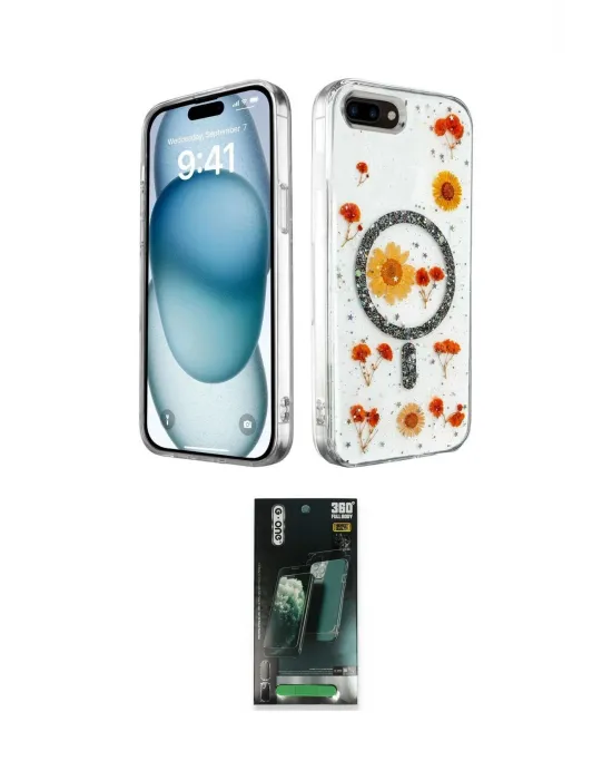 ieg™ iPhone 7 Plus Kılıf Kozmos Doku - Şeffaf 360 Full Body Arka Koruyucu