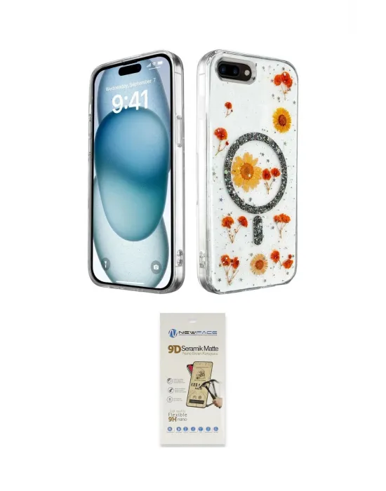 ieg™ iPhone 7 Plus Kılıf Kozmos Doku - Siyah Mat Seramik Nano Ekran Koruyucu