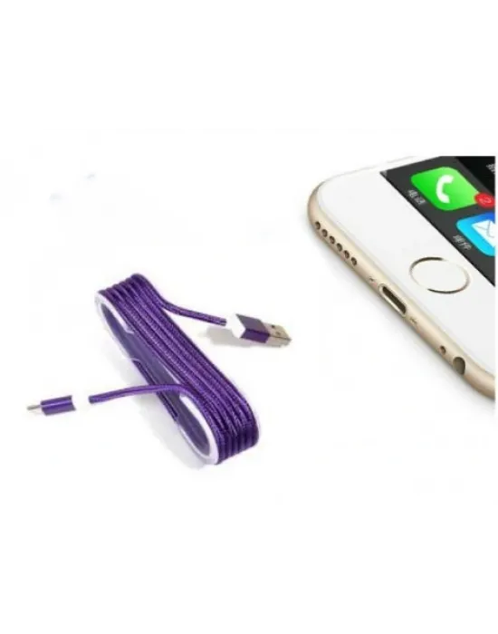 ieg™ İphone Örgü Şeklinde Renkli Çelik Şarj Data Kablosu - Mor