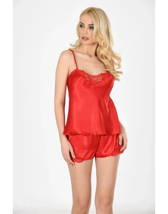 ieg™ Kırmızı Saten Babydoll Şortlu Takım - 282