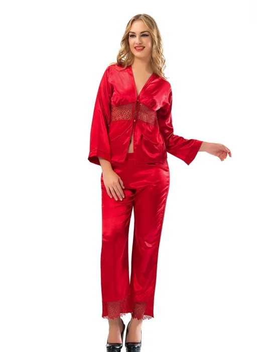 ieg™ Kırmızı Saten Pijama Takımı - 1601