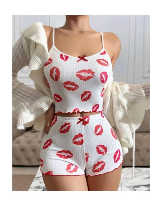 ieg™ Kiss Öpücük Beyaz Şortlu Takım
