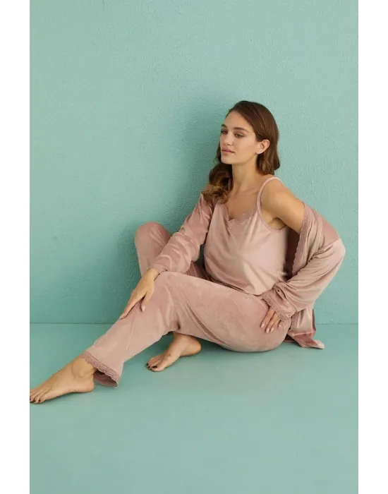 ieg™ Mihra 13402 Kadın Kadife 3Lü Pijama Takımı