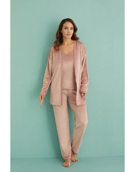 ieg™ Mihra 13402 Kadın Kadife 3Lü Pijama Takımı