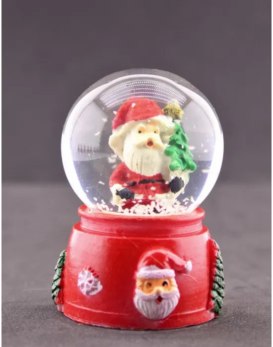 Noel Baba ve Çam Ağacı Temalı Mini Boy Işıklı  Yılbaşı Kar Küresi 6.5 cm E