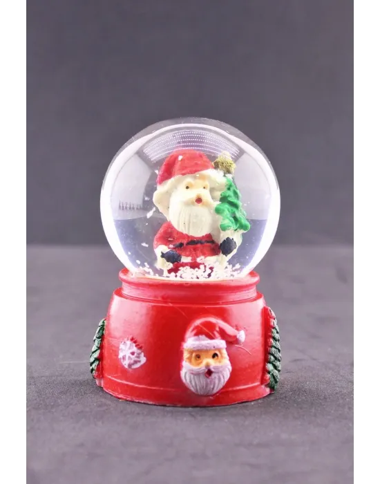 Noel Baba ve Çam Ağacı Temalı Mini Boy Işıklı  Yılbaşı Kar Küresi 6.5 cm E