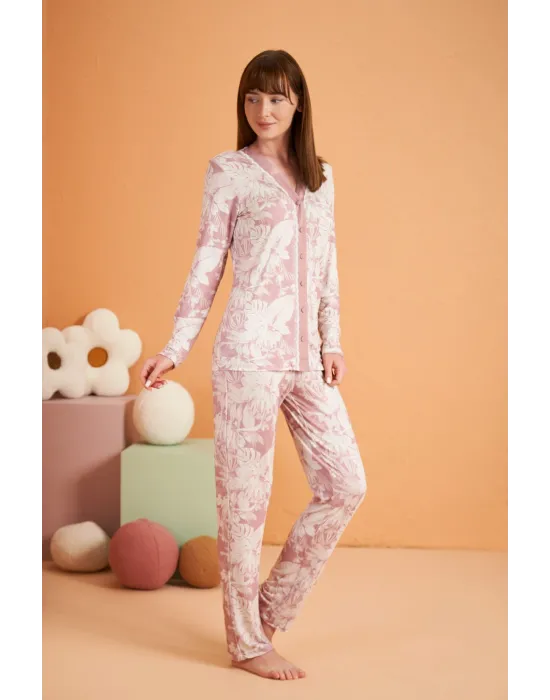 ieg™ PJS 28017 Kadın Uzun Kol Önü Düğmeli Pijama Takım