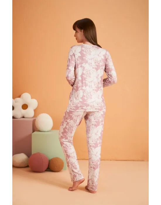 ieg™ PJS 28017 Kadın Uzun Kol Önü Düğmeli Pijama Takım