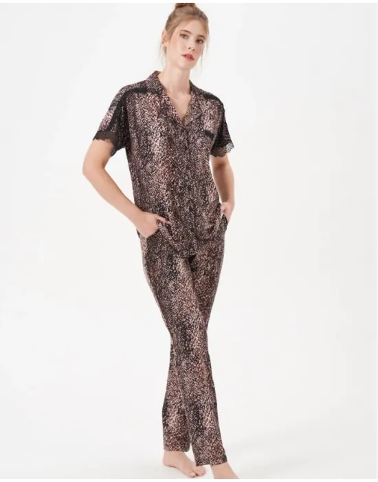 ieg™ Pjs 29068 Kadın Kısa Kollu Düğmeli Pijama Takım