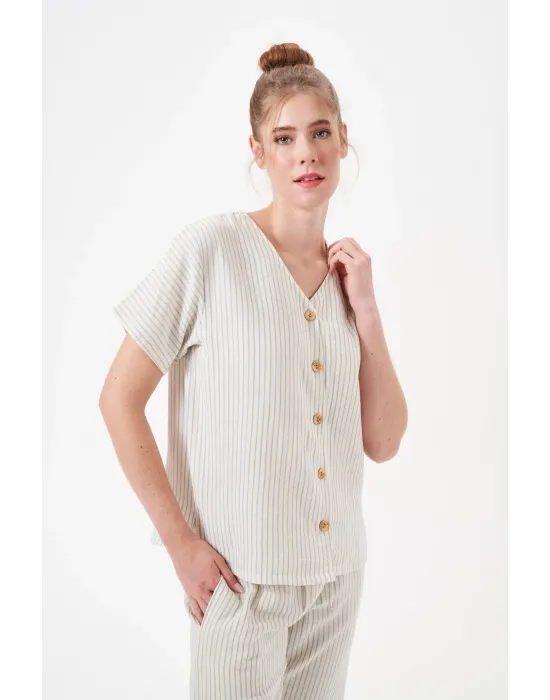 ieg™ PJS 29098 Kadın Düğmeli Pijama Takım