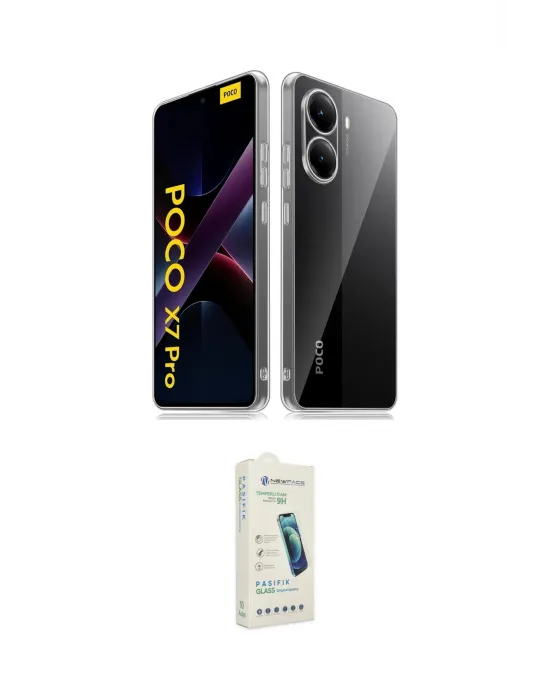 ieg™ Poco X7 Pro Kılıf Zirve Doku - Şeffaf Pasifik Cam Ekran Koruyucu
