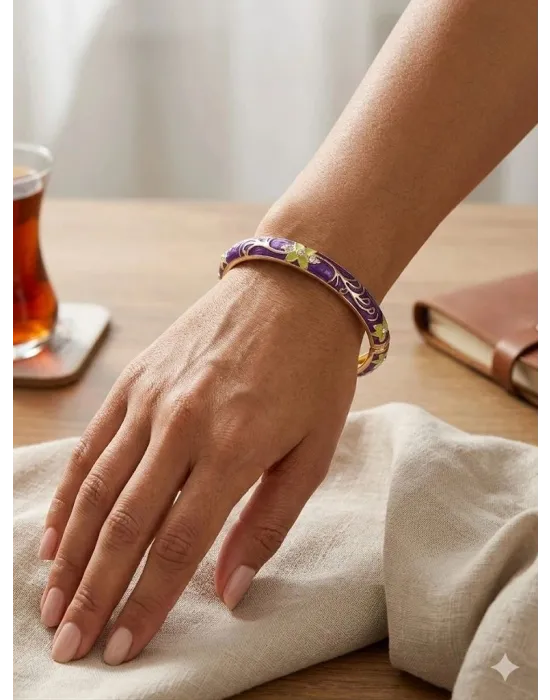 IEG - Purple Blossom Mine İşlemeli Kelepçe Bileklik - Kbl0468
