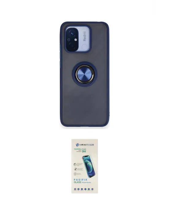 ieg™ Redmi 12C Kılıf Yörünge Çizgi - Şeffaf Pasifik Cam Ekran Koruyucu