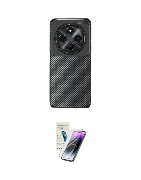 ieg™ Redmi 14C Kılıf Eksen Form Prime - Şeffaf Pasifik Cam Ekran Koruyucu