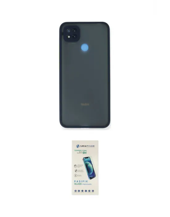 ieg™ Redmi 9C Kılıf Ahenk Çizgi Serisi - Şeffaf Pasifik Cam Ekran Koruyucu