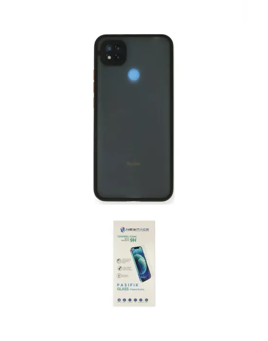 ieg™ Redmi 9C Kılıf Ahenk Çizgi Serisi - Şeffaf Pasifik Cam Ekran Koruyucu