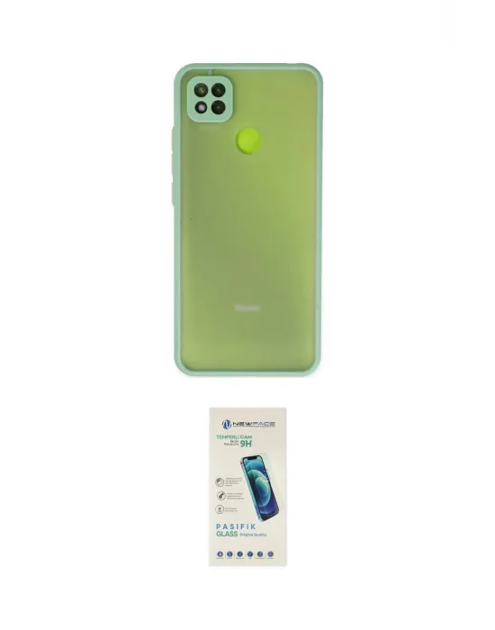 ieg™ Redmi 9C Kılıf Ahenk Çizgi Serisi - Şeffaf Pasifik Cam Ekran Koruyucu