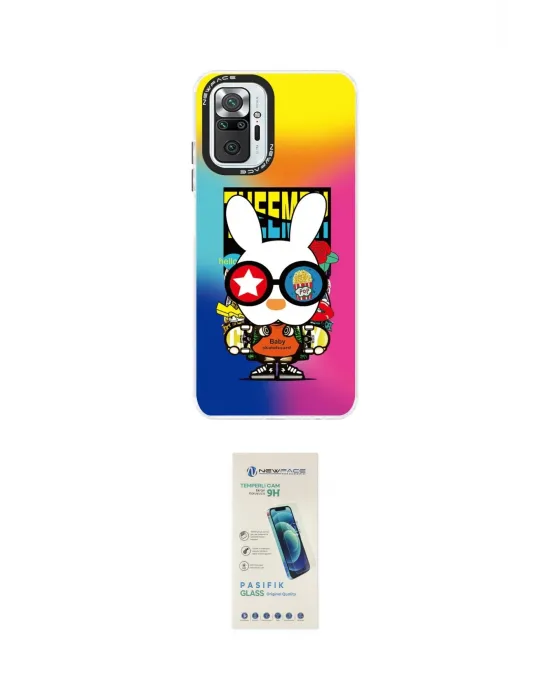 ieg™ Redmi Note 10 Pro Kılıf Siluet Çizgi Koleksiyonu - Şeffaf Pasifik Cam Ekran Koruyucu