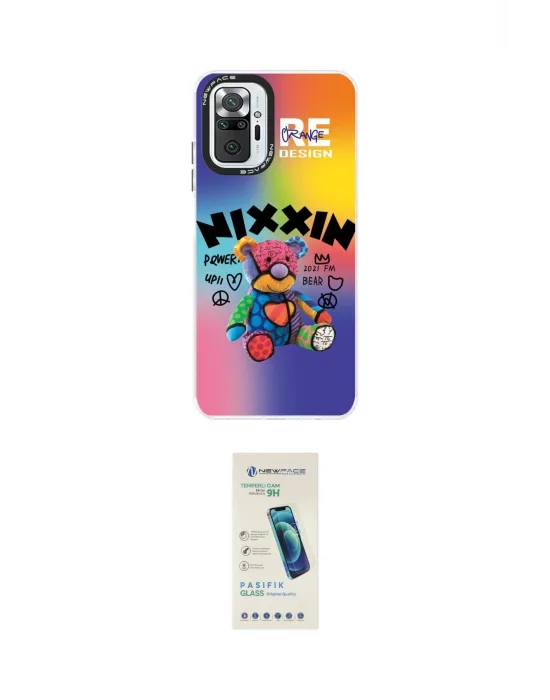 ieg™ Redmi Note 10 Pro Kılıf Siluet Çizgi Koleksiyonu - Şeffaf Pasifik Cam Ekran Koruyucu