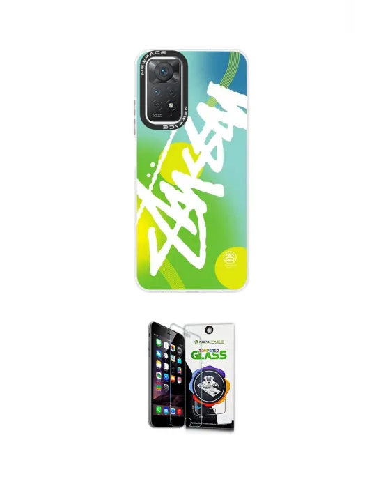 ieg™ Redmi Note 11 Kılıf Siluet Çizgi Koleksiyonu - Şeffaf Temperli Cam Ekran Koruyucu
