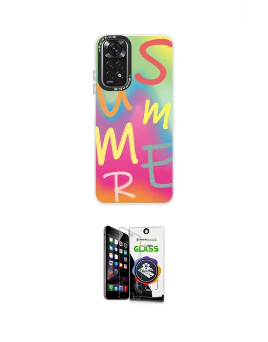ieg™ Redmi Note 11 Kılıf Siluet Çizgi Koleksiyonu - Şeffaf Temperli Cam Ekran Koruyucu