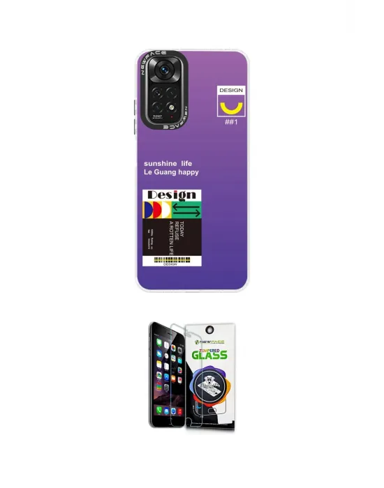 ieg™ Redmi Note 11 Kılıf Siluet Çizgi Koleksiyonu - Şeffaf Temperli Cam Ekran Koruyucu